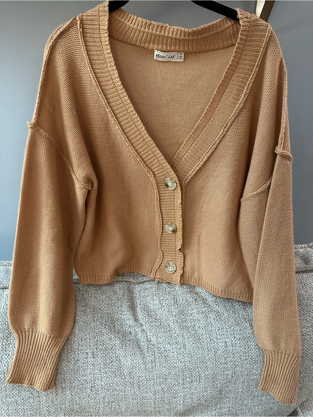 V-Neck Cropped Cardigan Sweater from New In - Camel